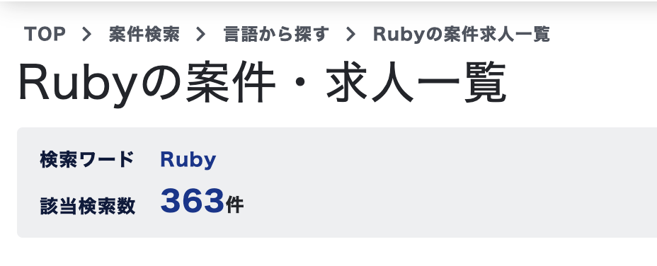 MidworksのRubyの案件数:363件
