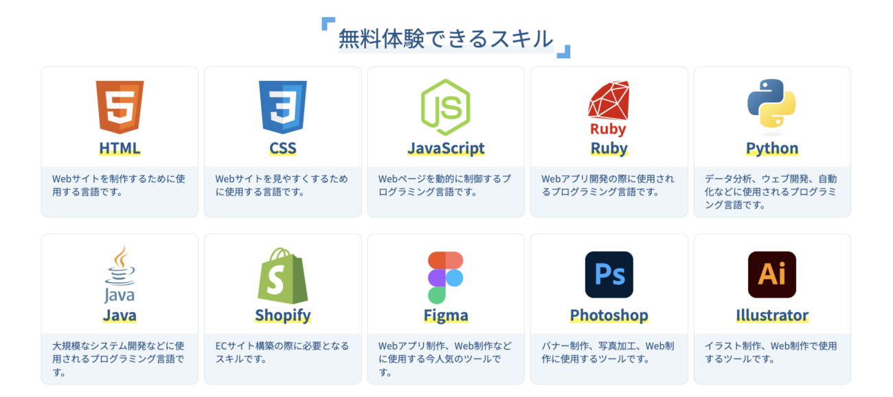 忍者CODEの無料体験できるスキル