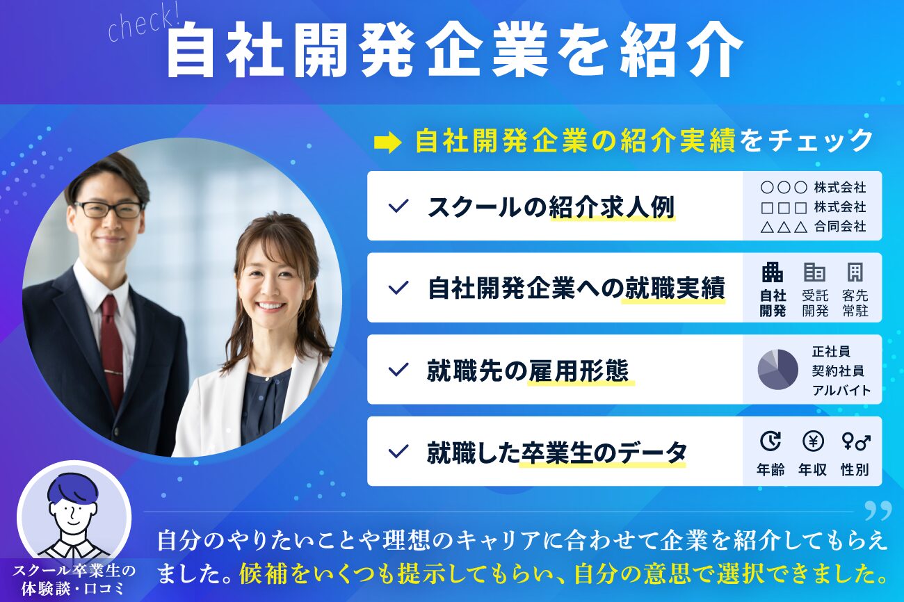 プログラミングスクールの選び方：自社開発企業を紹介している