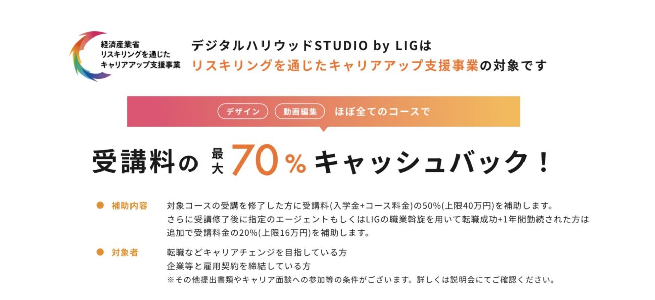 デジタルハリウッドの給付金