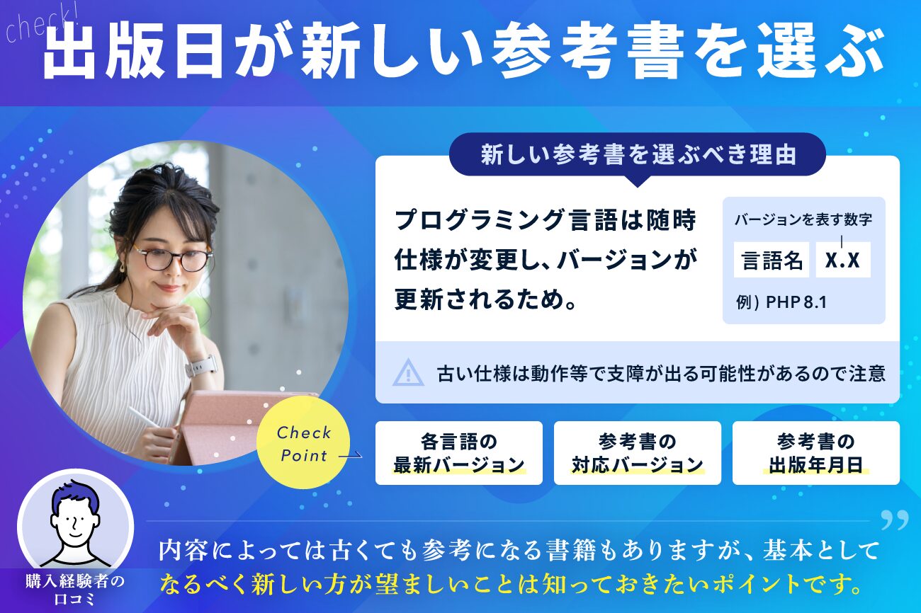 本・参考書を選ぶときのポイント：出版日が新しい参考書を選ぶ